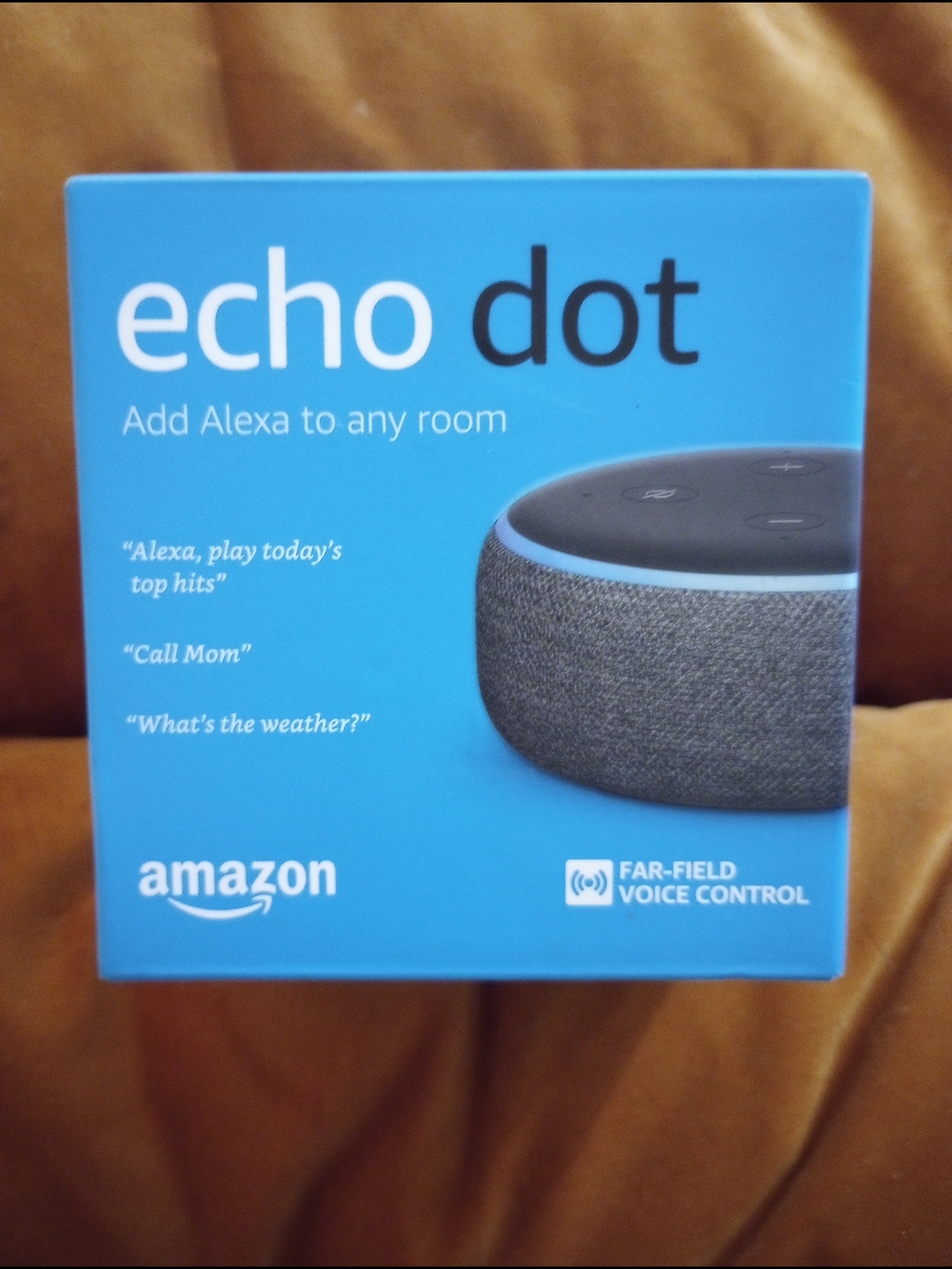Amazon Echo Dot Smart Speaker - Bright Blue Box, Gray Fabric